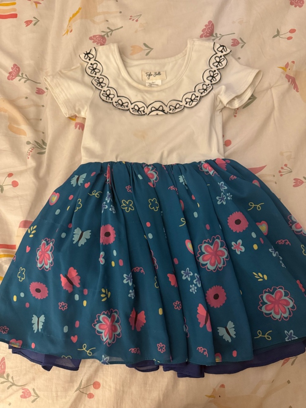 Taylor Joelle Mirabel dress with Teal Floral Skirt Girls Dress